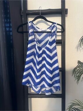 a'gaci Blue and White Chevron Tank Camisole